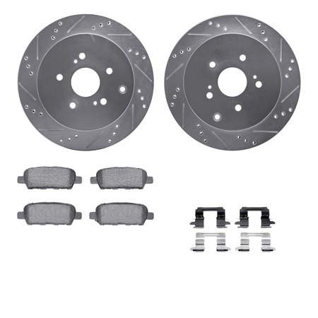 DYNAMIC FRICTION CO 7612-01000, Rotors-Drilled, Slotted-Silver w/ 5000 Euro Ceramic Brake Pads incl. Hardware, Zinc Coat 7612-01000